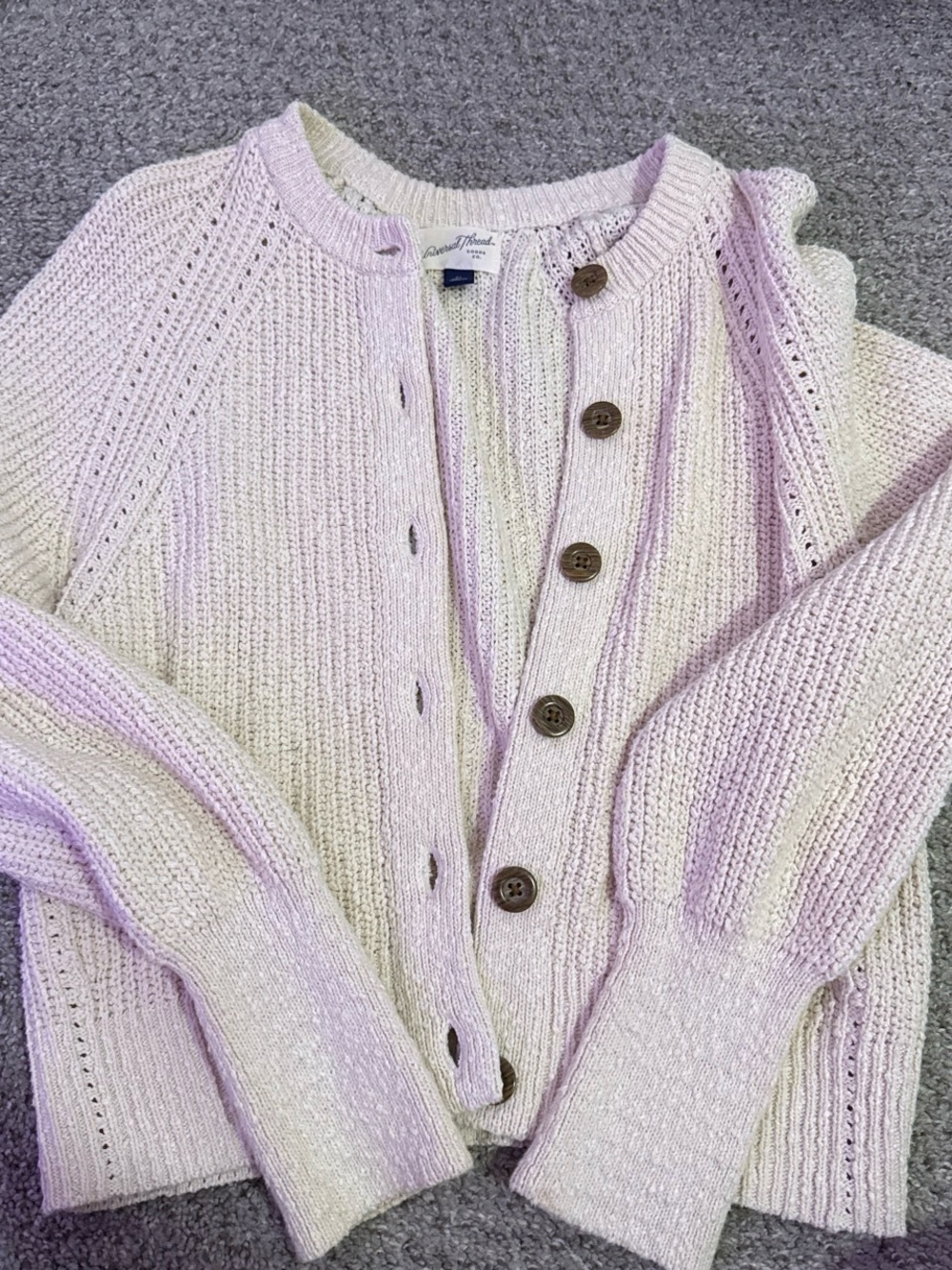 Universal Thread Lilac and Cream Button-Up Knit Cardigan